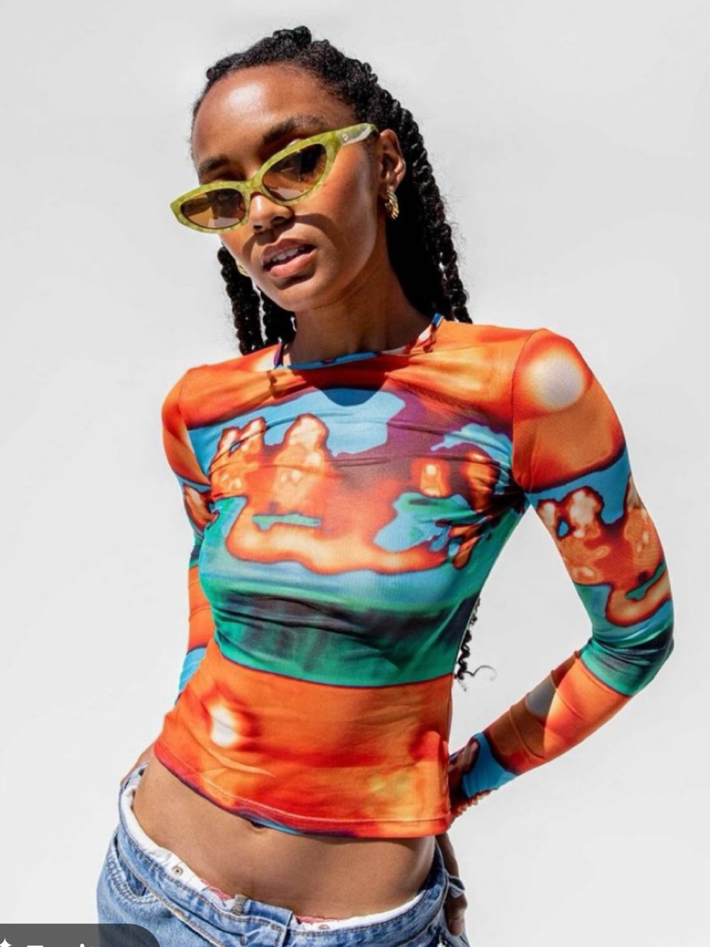 Miaou printed long sleeve mesh sheer top